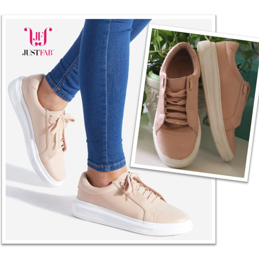 Just Fab JILL Faux Leather Chunky Sneaker - Blush Nude, Size 7.5